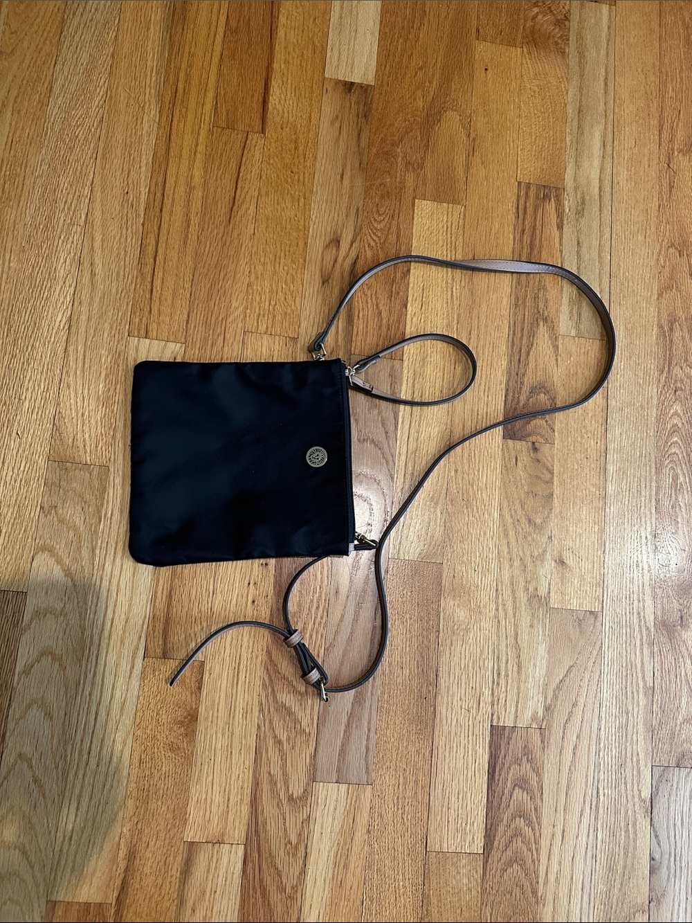 Anne Klein Black Crossbody Nylon Purse with Gold Logo